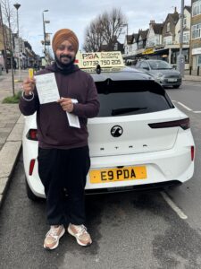 Amrit passing his manual driving test at Chingford test centre with Pro Drivers Academy