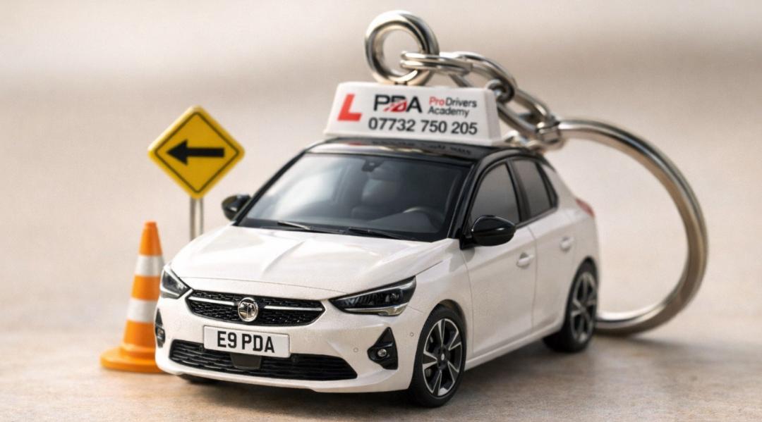 image of a keyring in the shape of a learner driver car of pro drivers academy